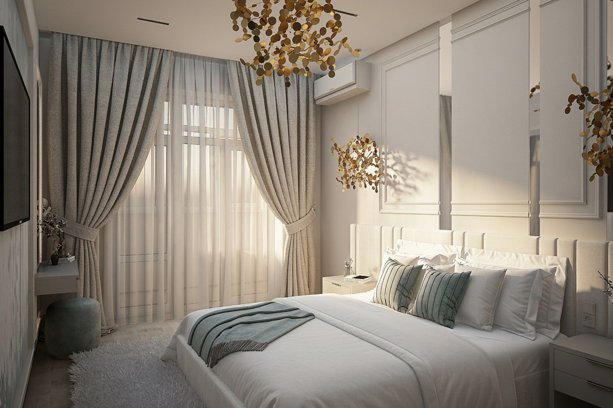 Общий вид светлой спальни