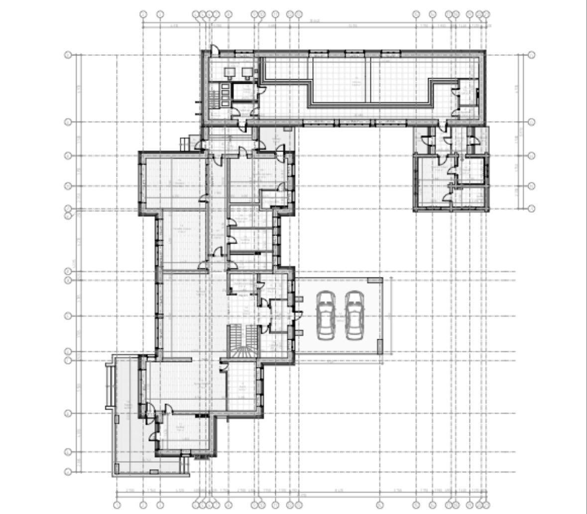 Project of a two-story country house with a swimming pool and a bath complex