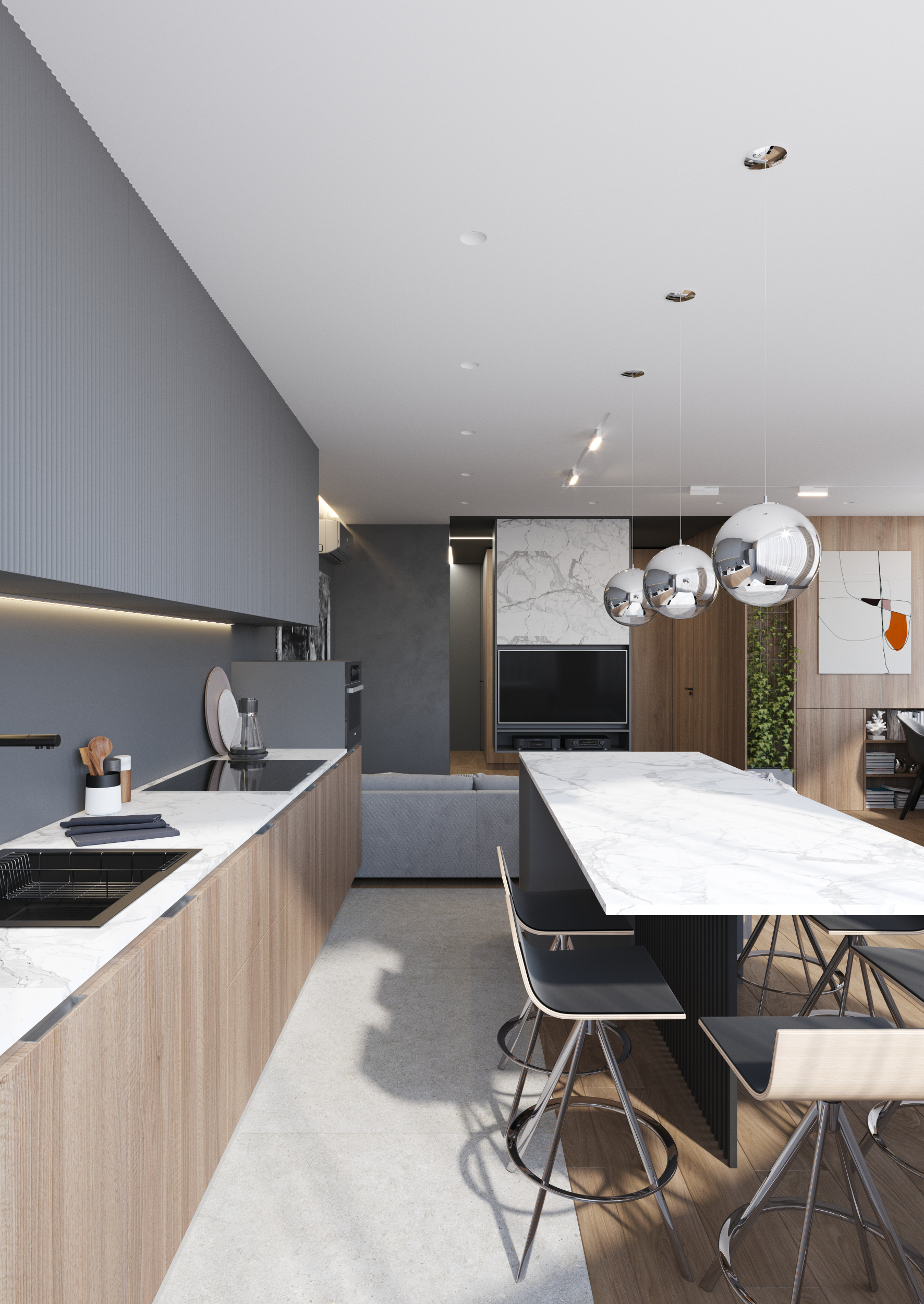 "Над облаками". Фотографии реализованного проекта квартиры 80 м2