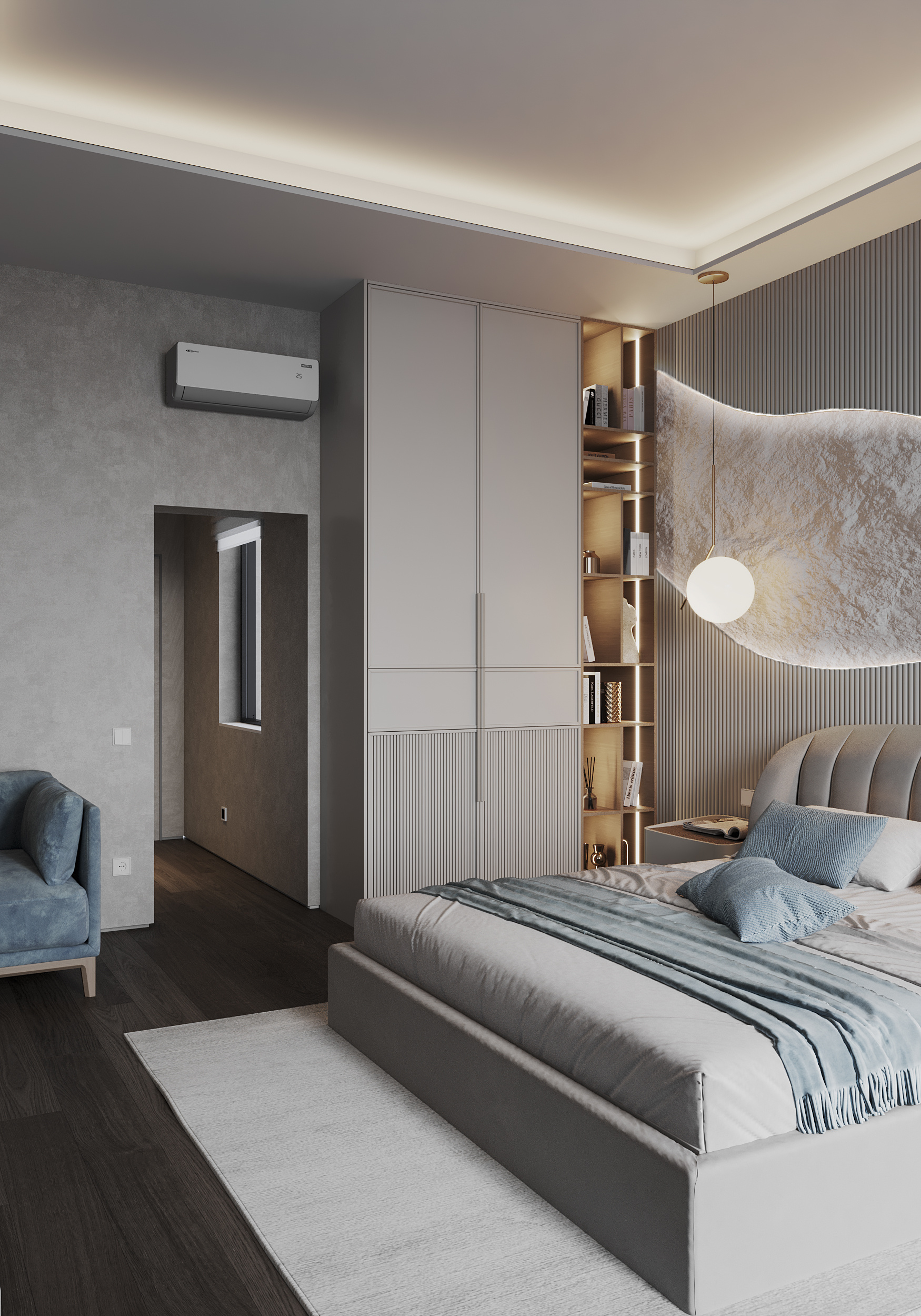 Обложка проекта: Спальня с гардеробной в загородном доме.