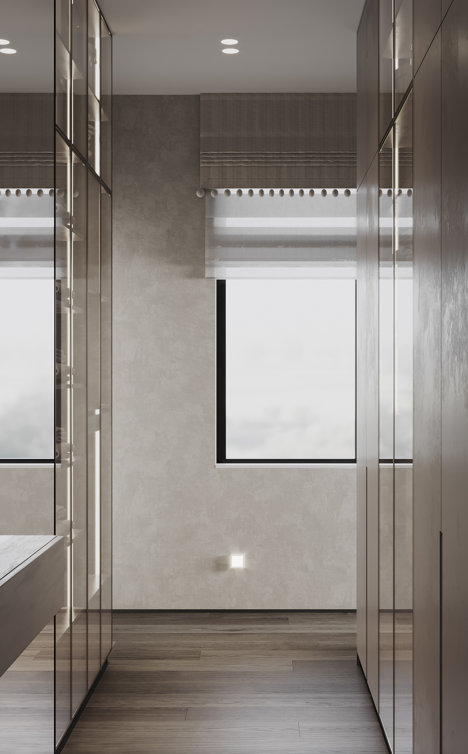 Спальня с гардеробной в загородном доме.