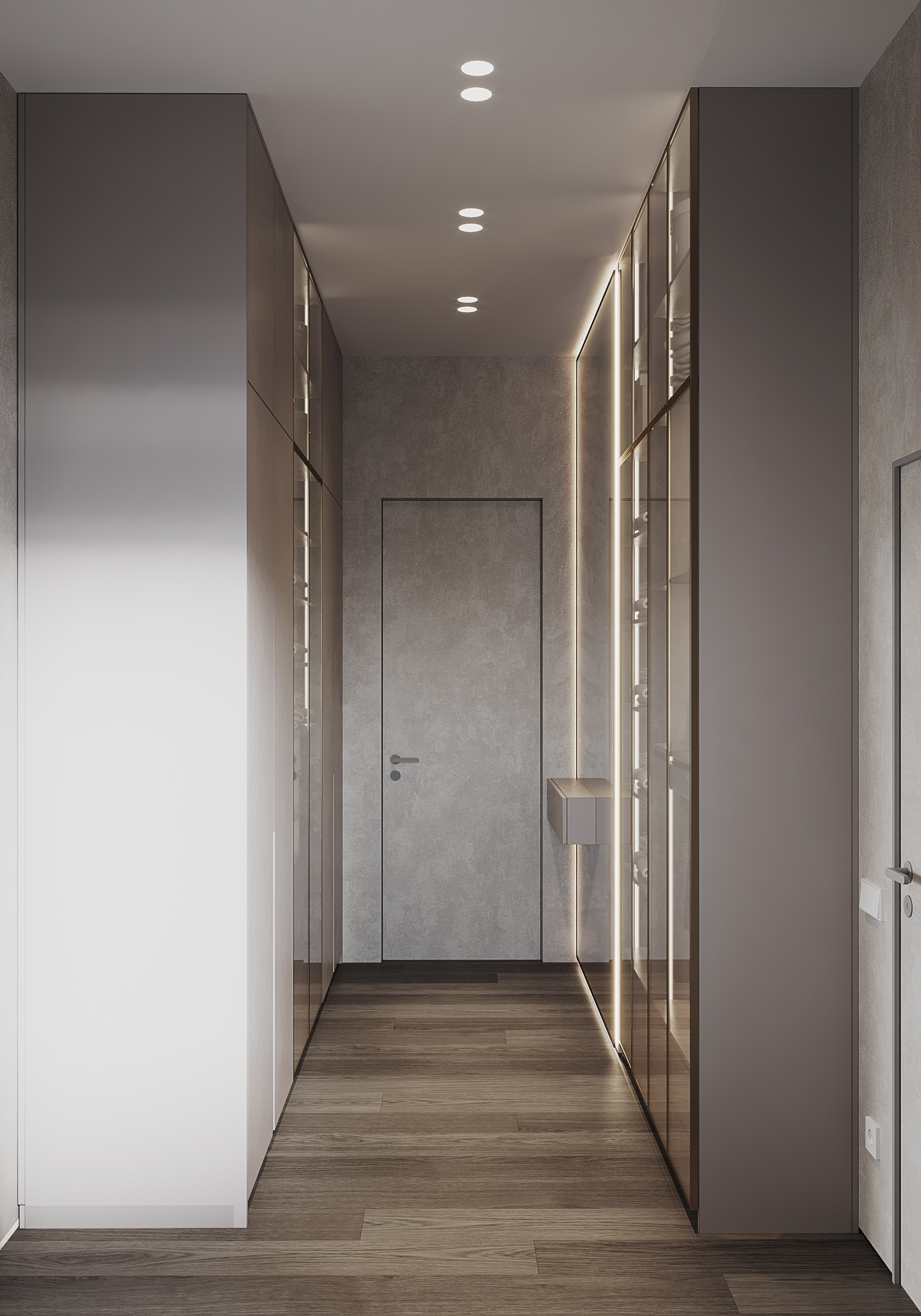 Спальня с гардеробной в загородном доме.