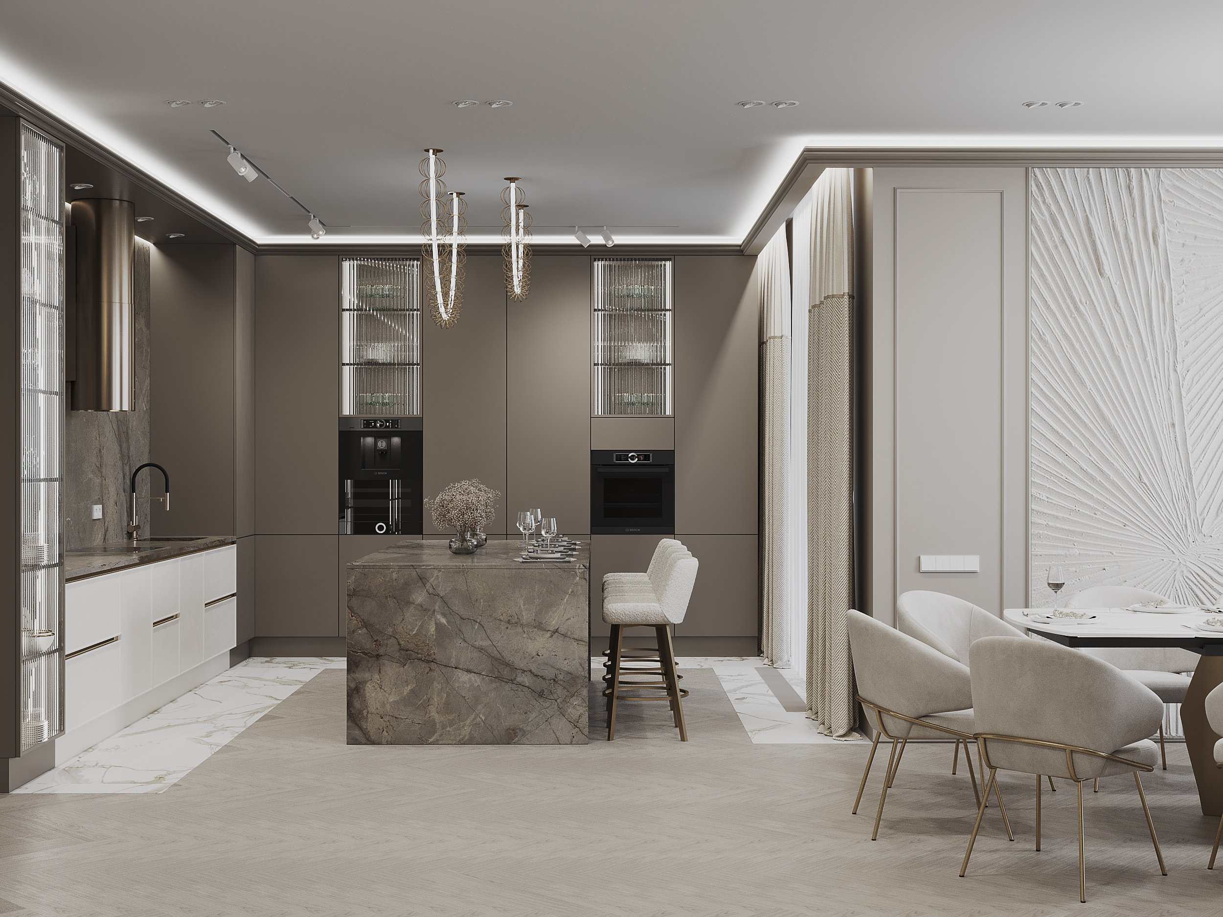 Кухня-гостиная в загородном доме.