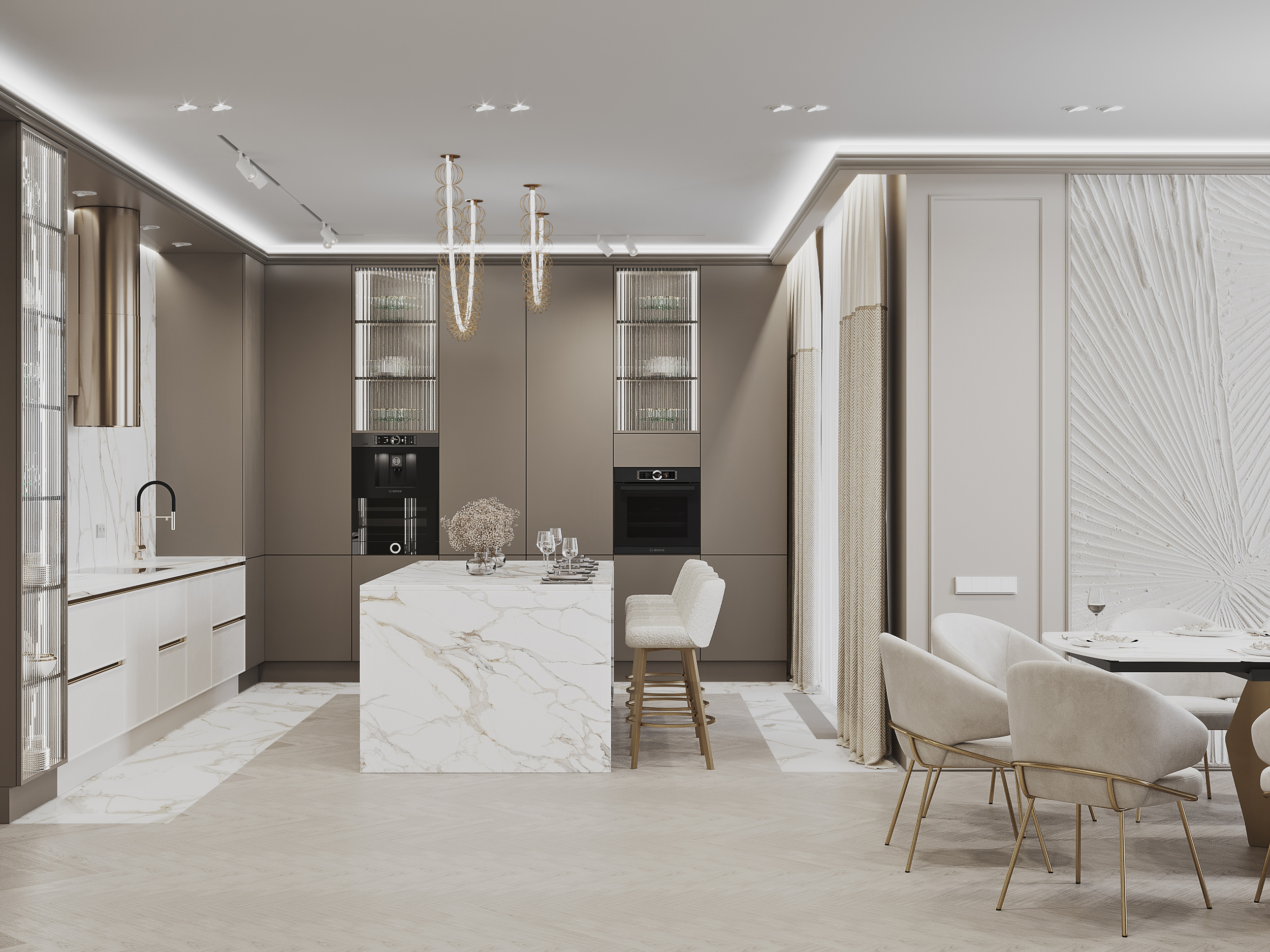 Кухня-гостиная в загородном доме.