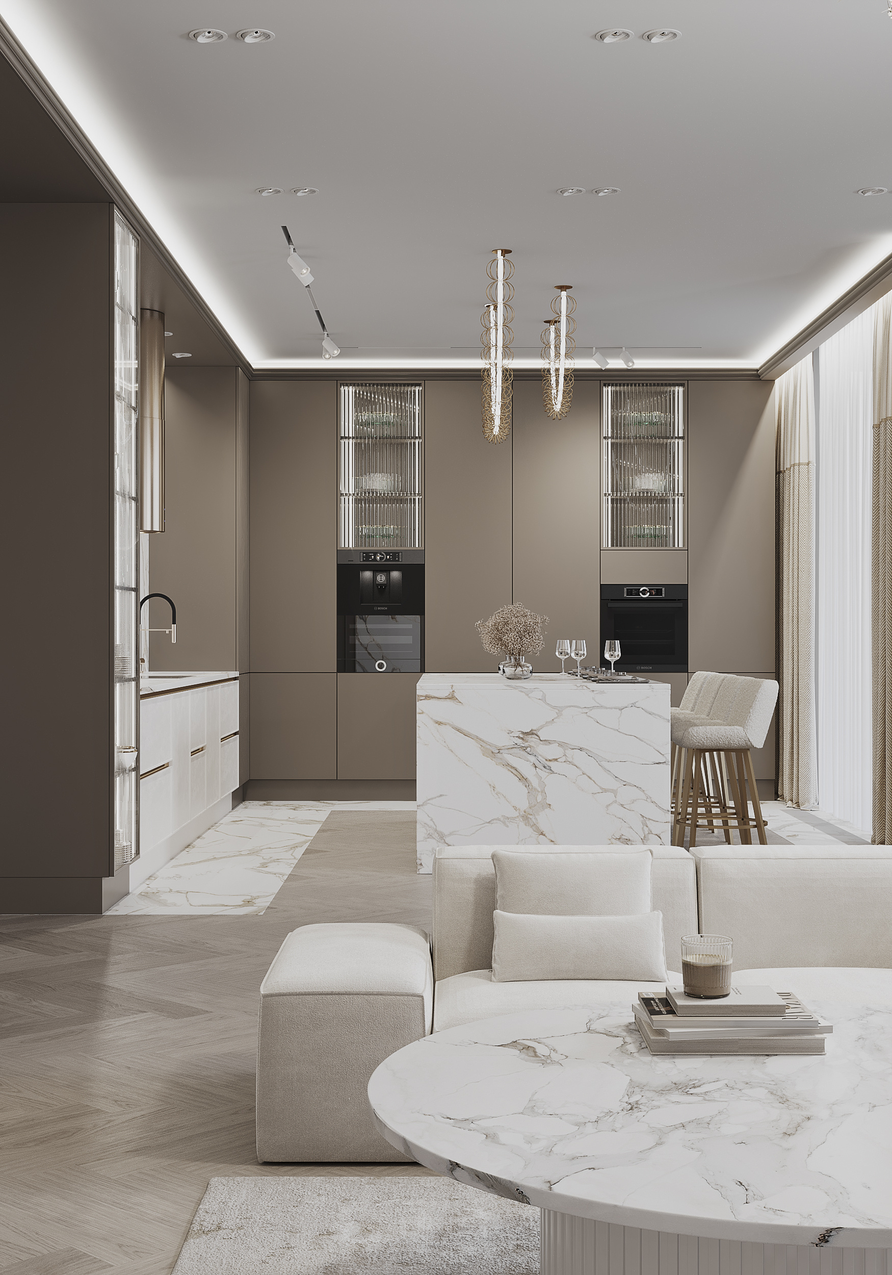 Кухня-гостиная в загородном доме.