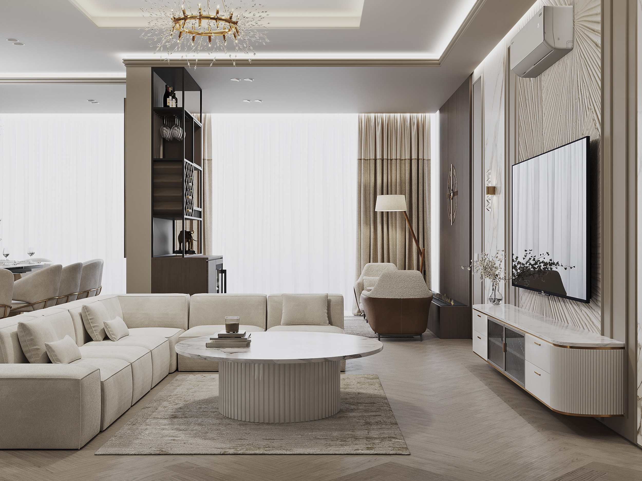 Кухня-гостиная в загородном доме.