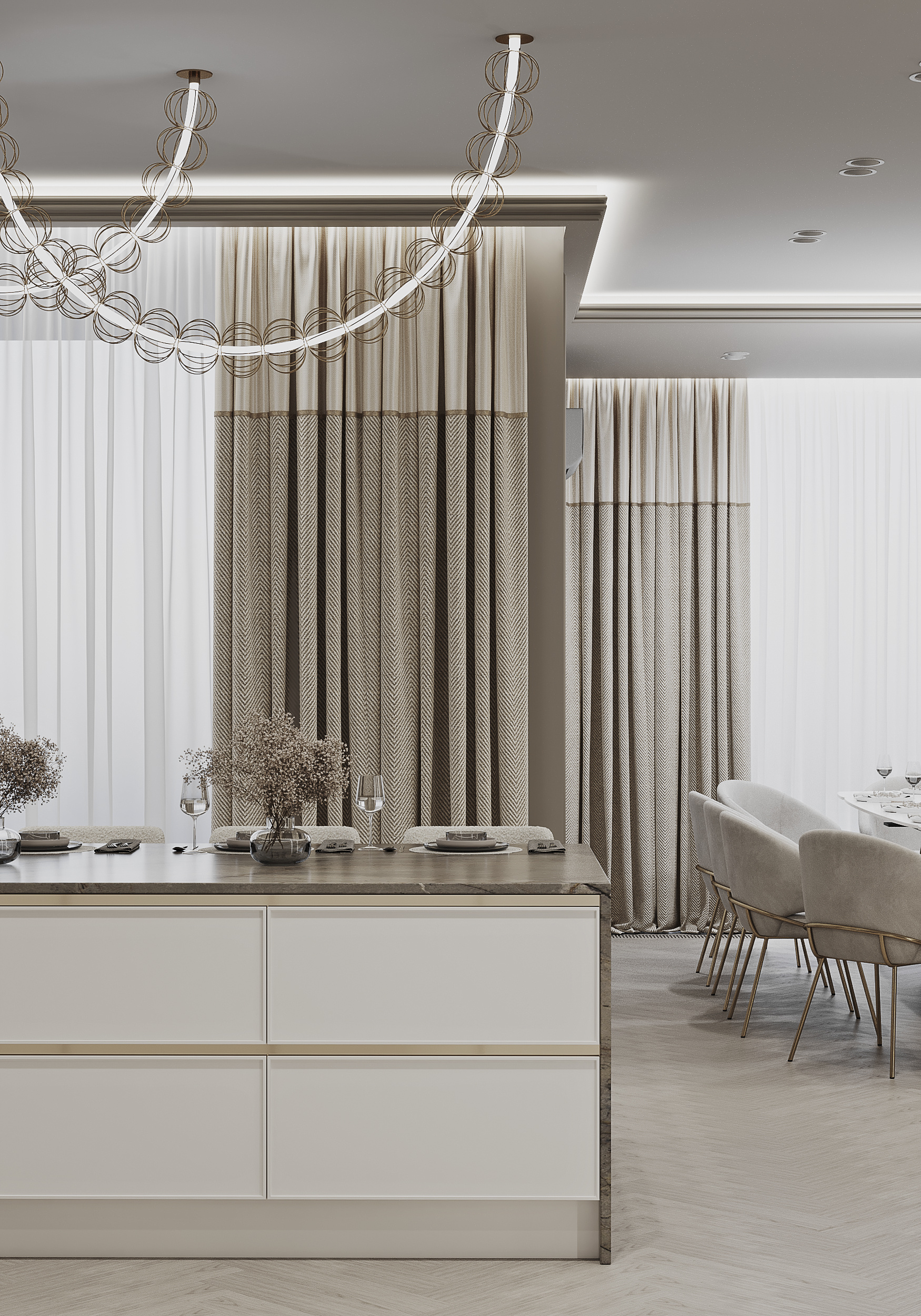 Кухня-гостиная в загородном доме.