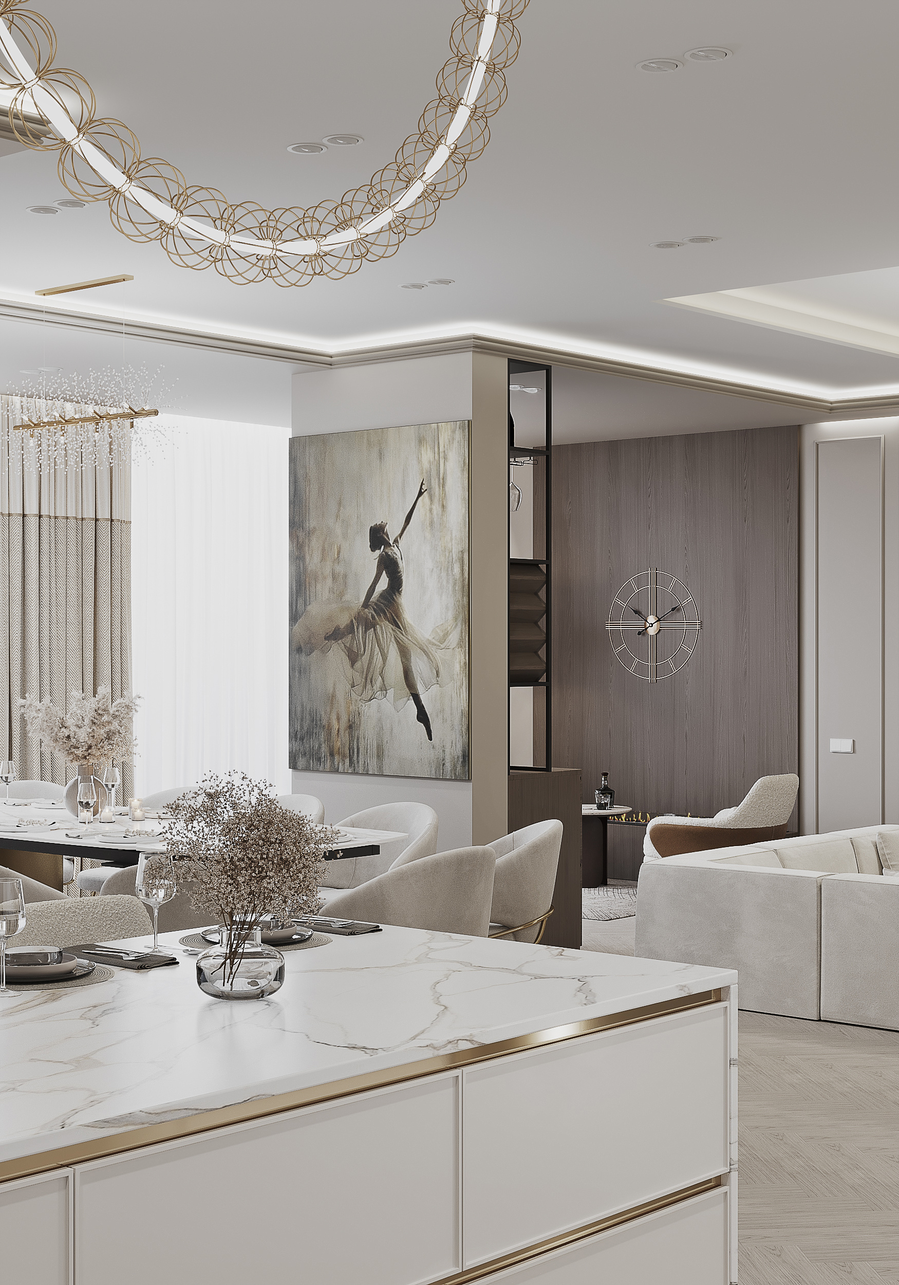 Кухня-гостиная в загородном доме.