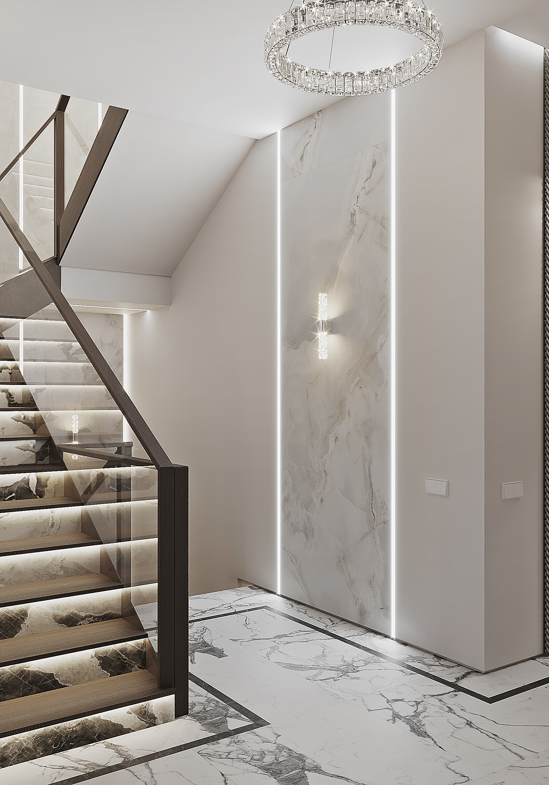 Холл-лестница в загородном доме.