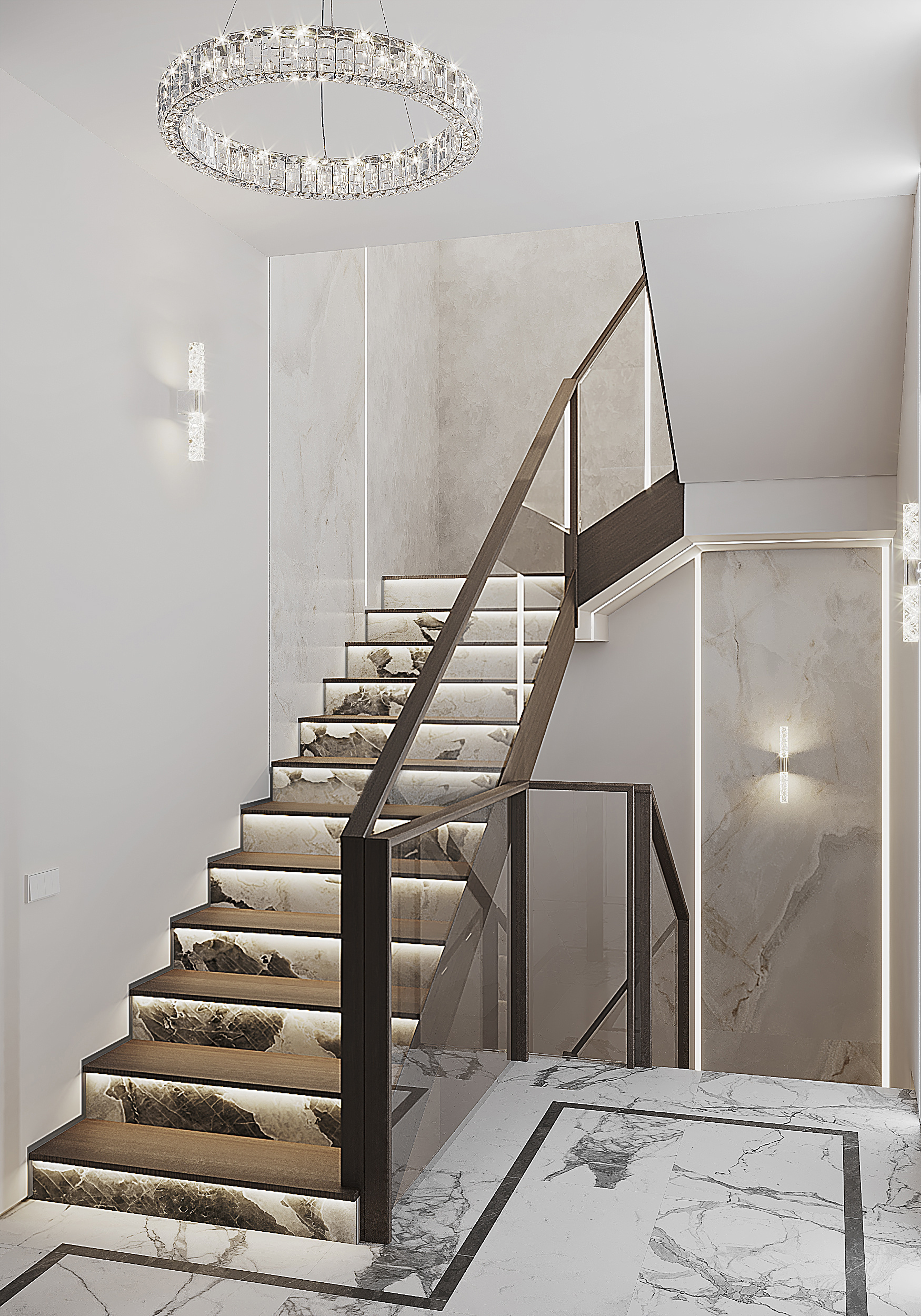 Холл-лестница в загородном доме.