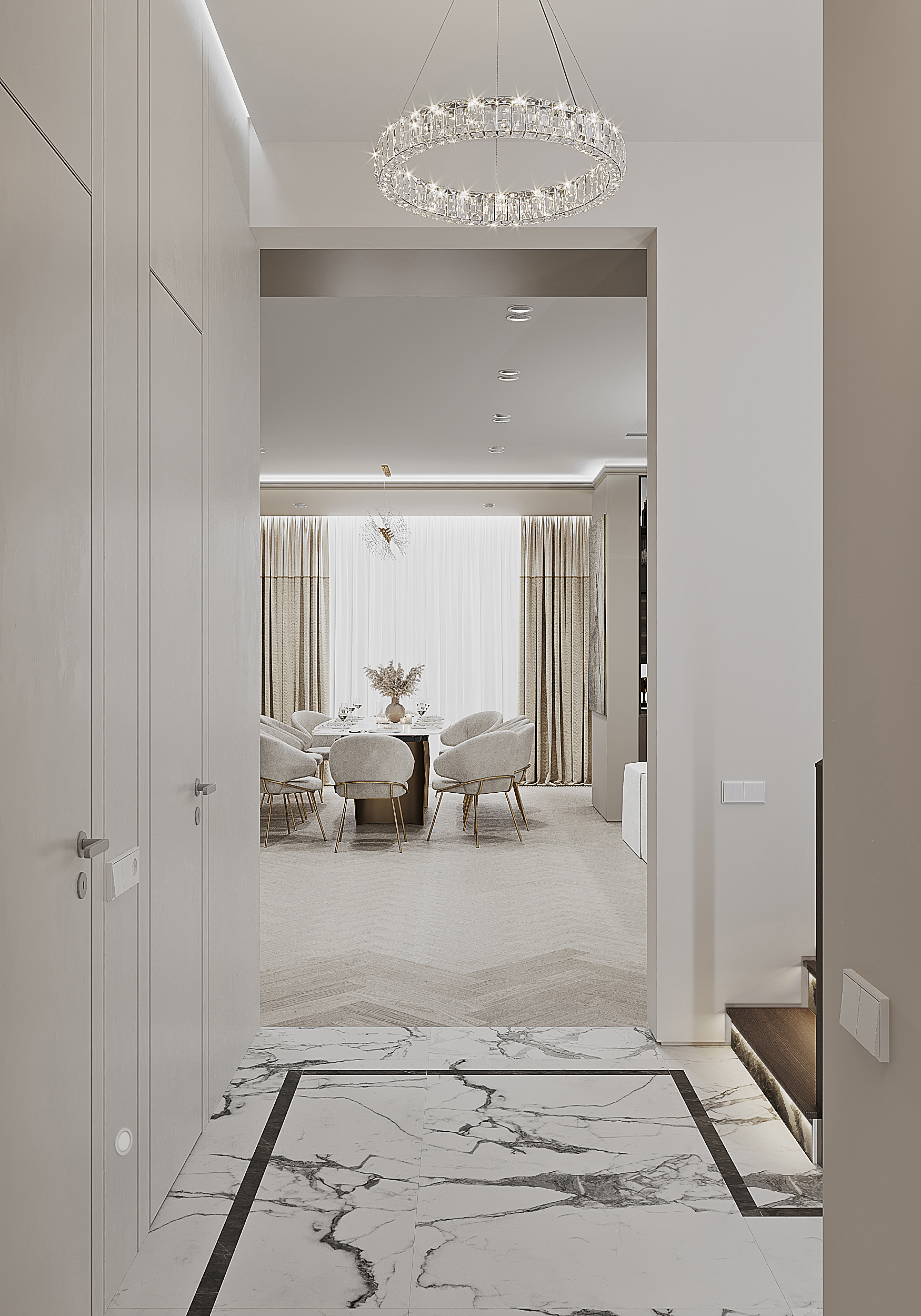 Холл-лестница в загородном доме.