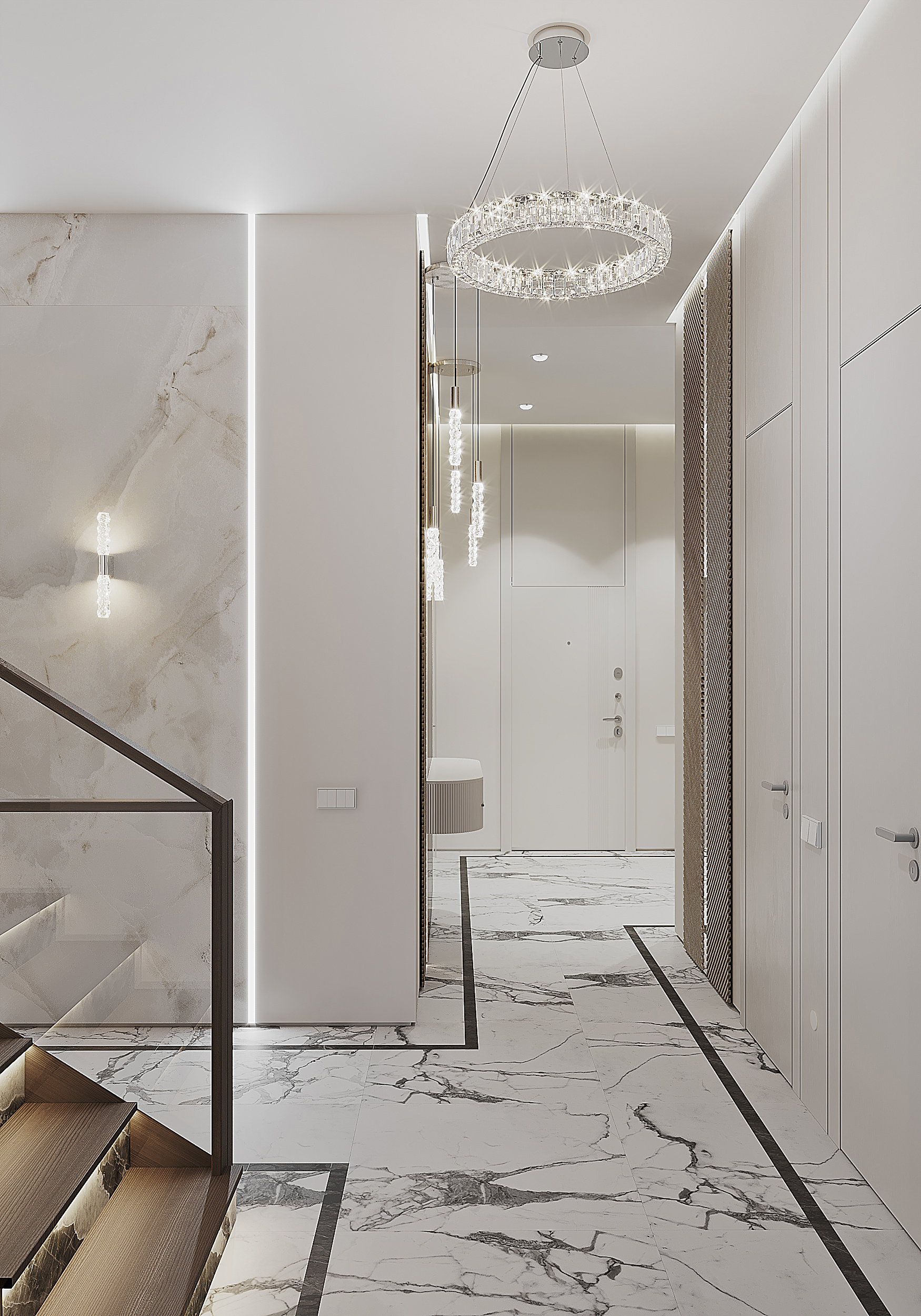 Холл-лестница в загородном доме.