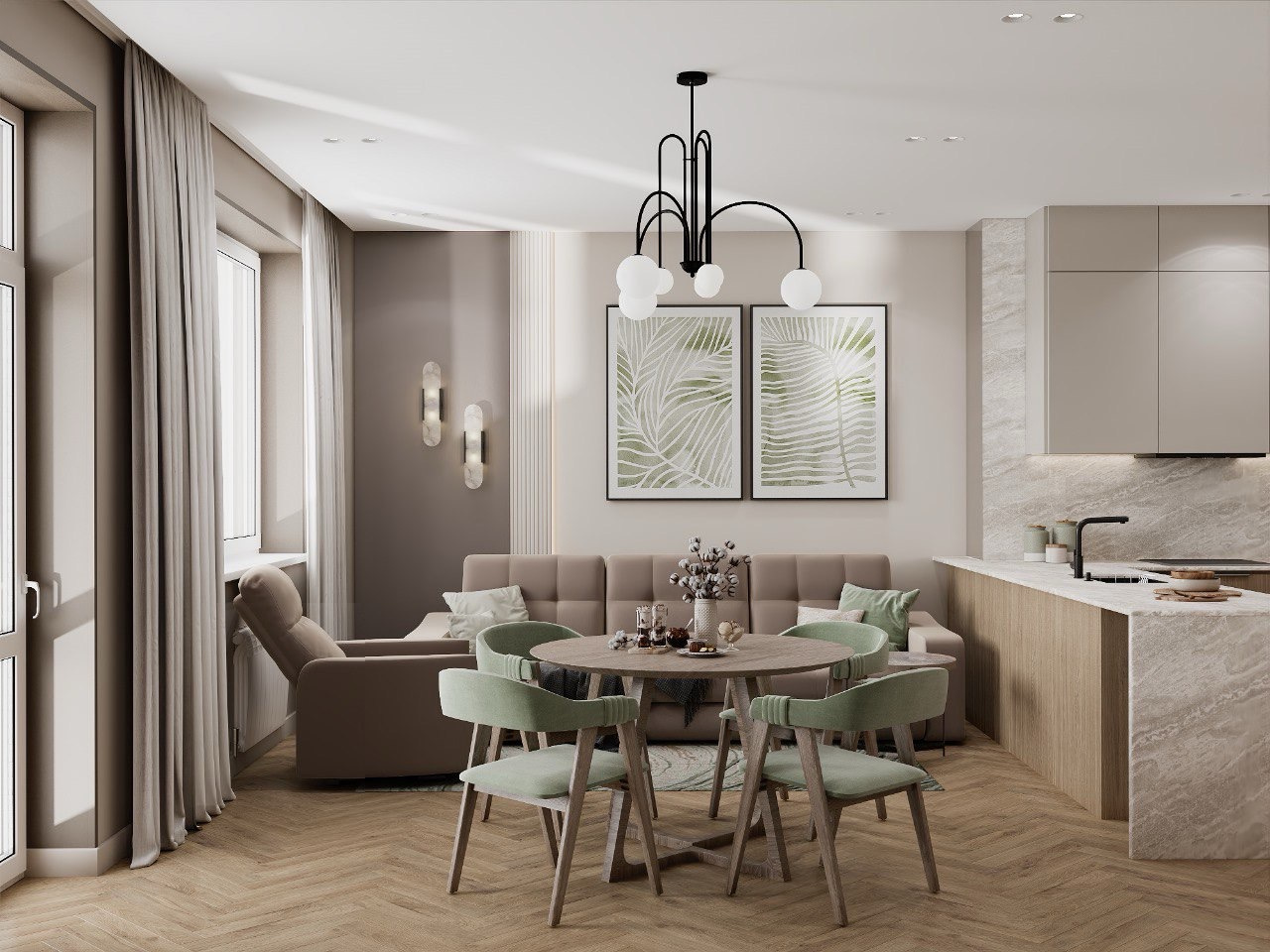 Светлая современная квартира в Москве 96 квадратных метров