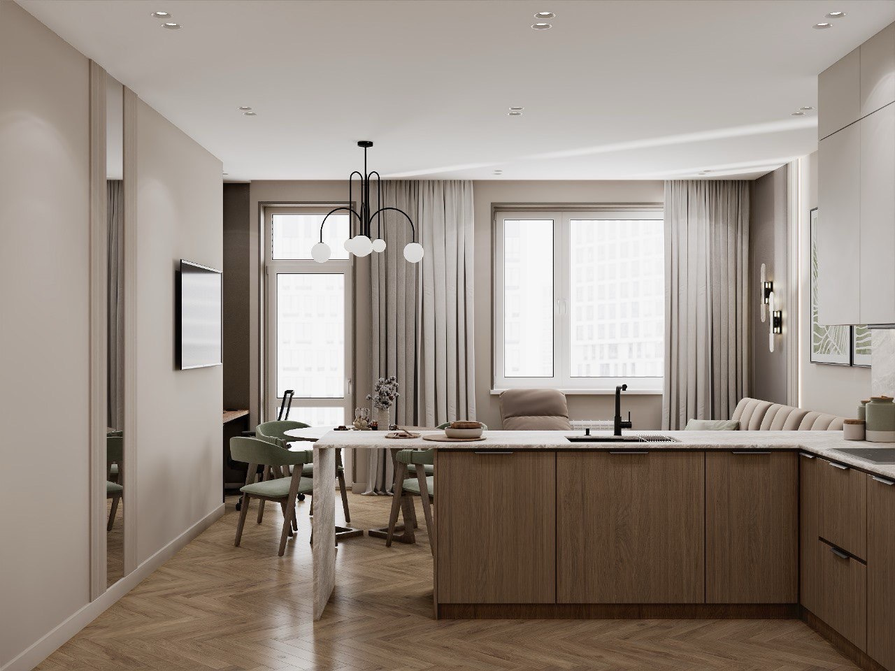 Светлая современная квартира в Москве 96 квадратных метров