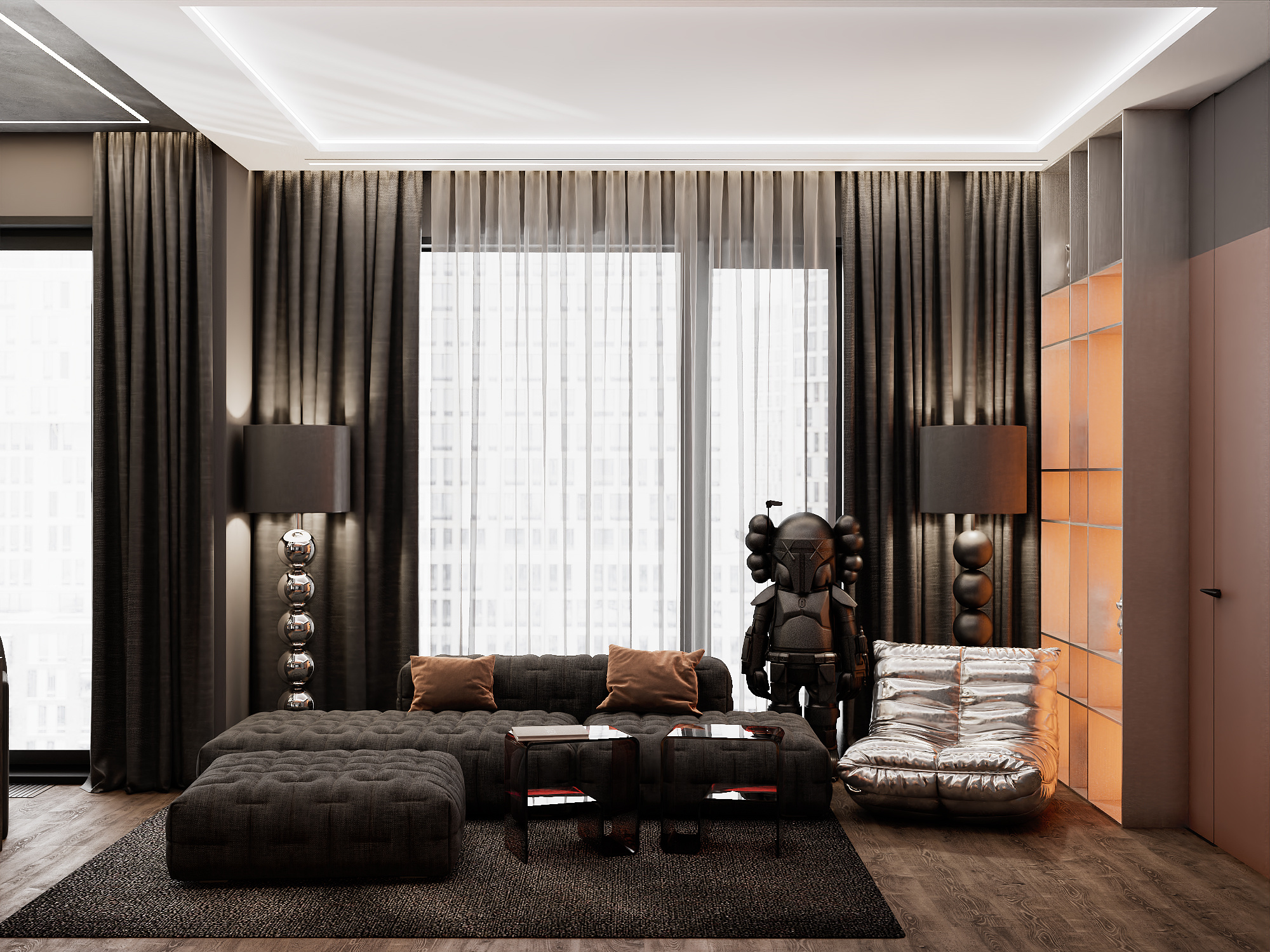 Квартира в Москве 80 кв м в темных тонах