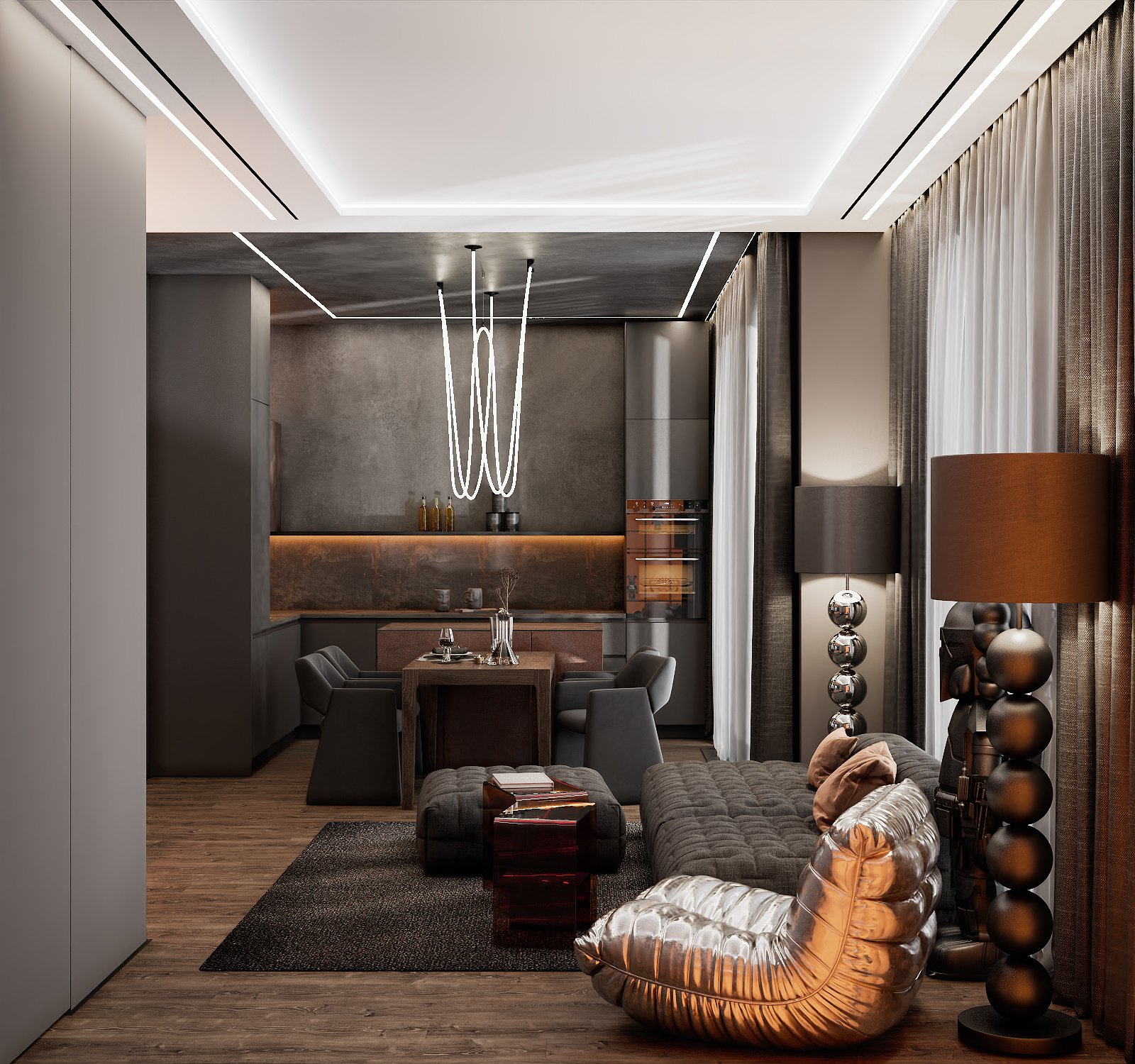 Квартира в Москве 80 кв м в темных тонах