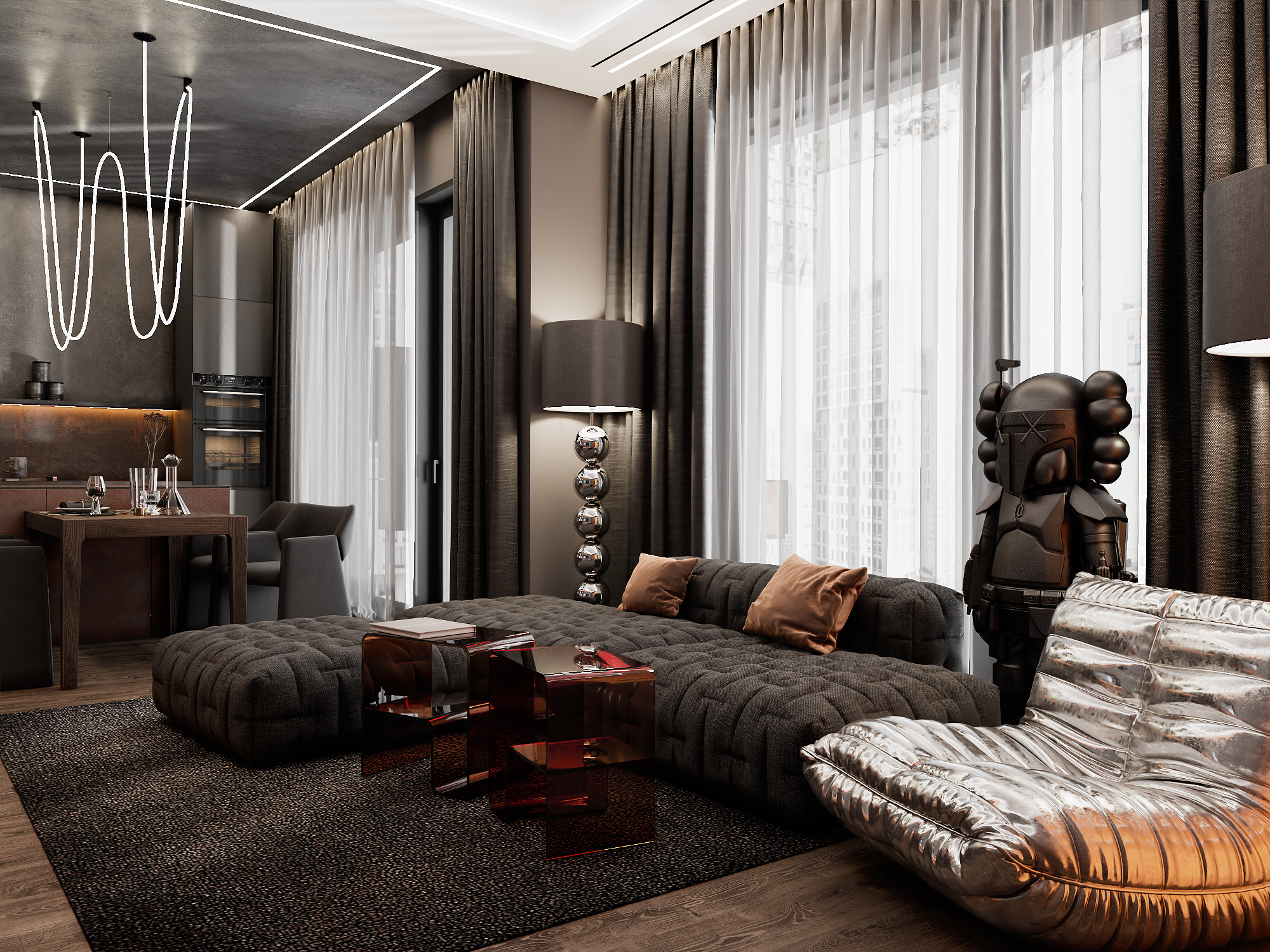 Квартира в Москве 80 кв м в темных тонах