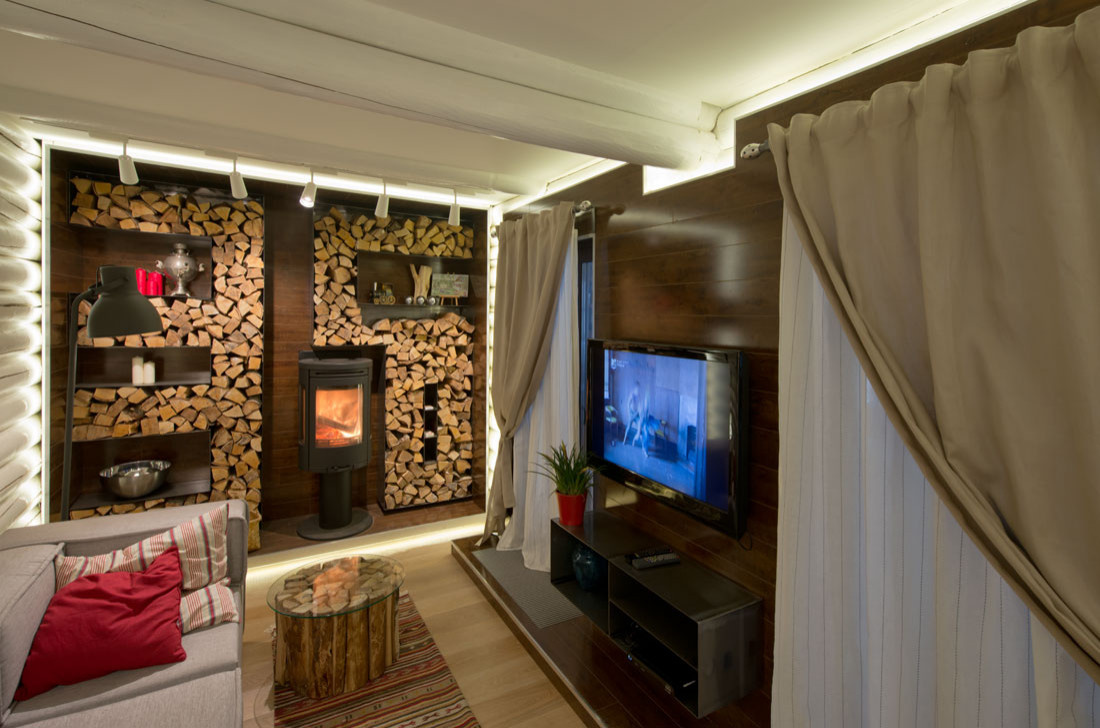 Проект недели: Кухня-гостиная с минимализмом и дровами