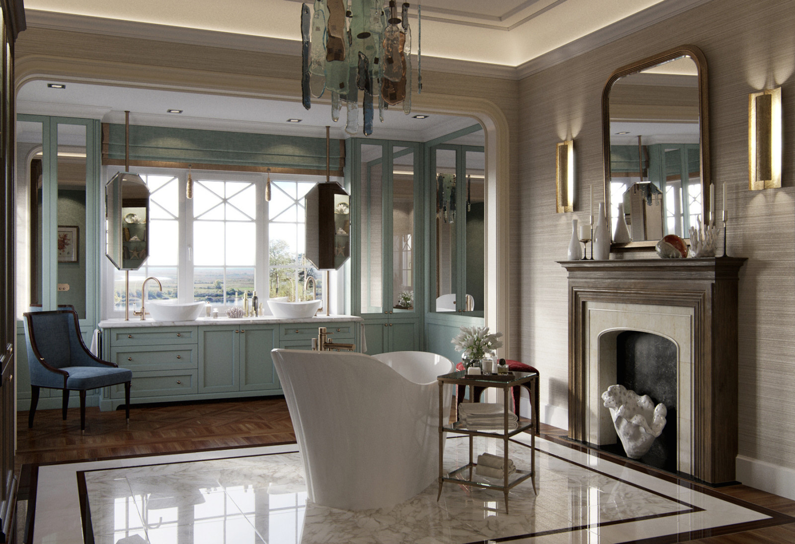 Проект большой ванной комнаты в загородном доме