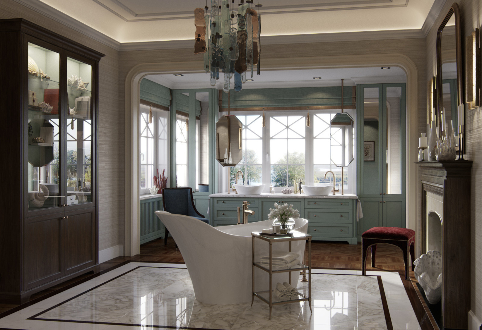 Проект большой ванной комнаты в загородном доме