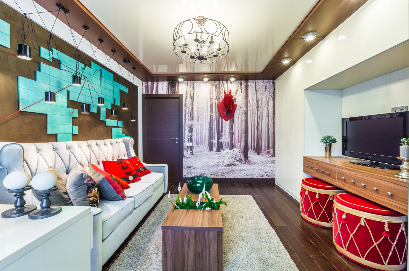 Интерьер зала с фотообоями