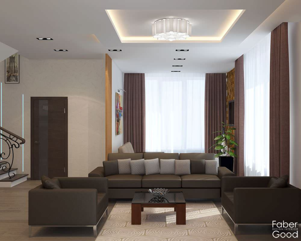 Зона отдыха в гостиной и часть лестничного холла