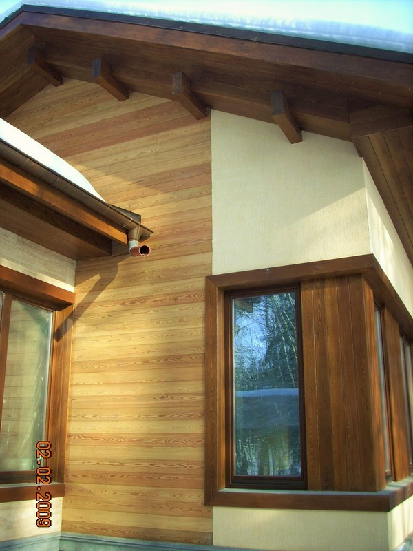 Монтаж Фасада из деревянных панелей планкен.