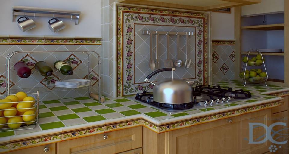 Кухня из плитки с цветами