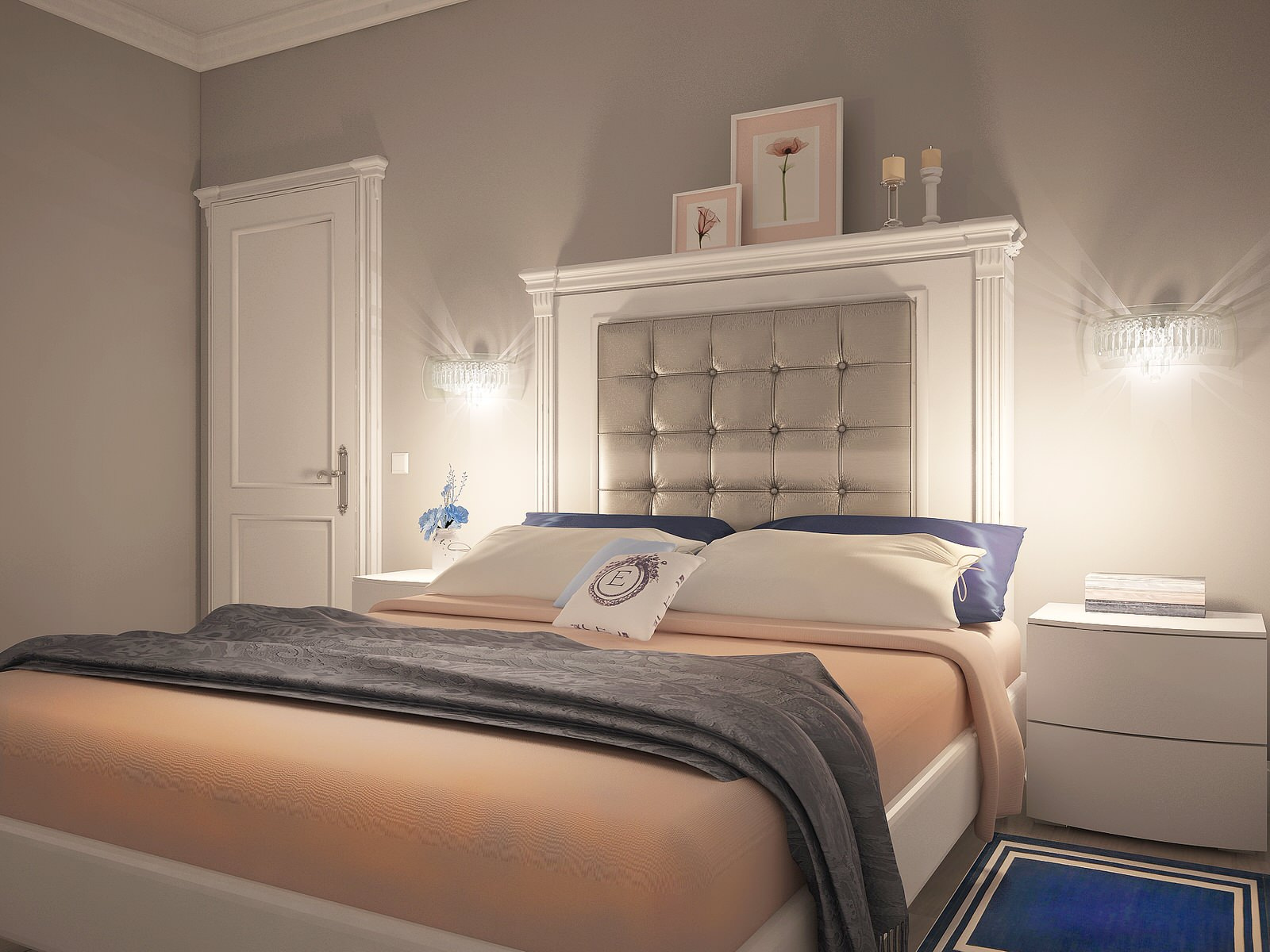 Grey Bedroom with peach accents - Серая спальня с персиковыми акцентами