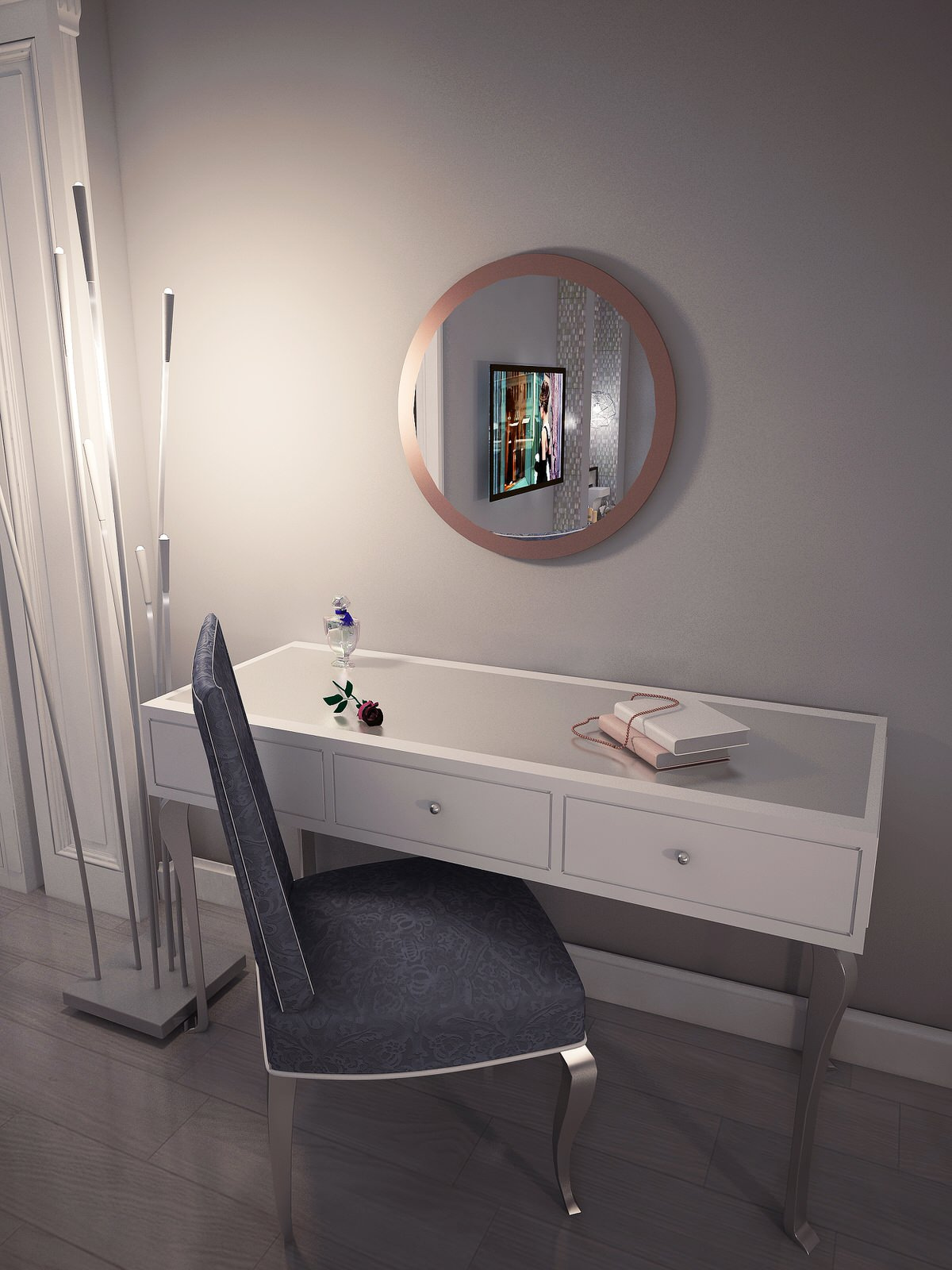 Grey Bedroom with peach accents - Серая спальня с персиковыми акцентами