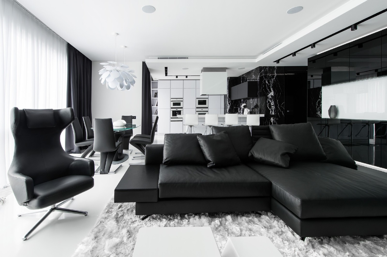 Houzz тур: Черно-белая квартира с обилием стекла и мрамора