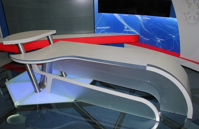 Телеканал «Вместе РФ» Изготовление всех декораций из акрилового камня Corian
