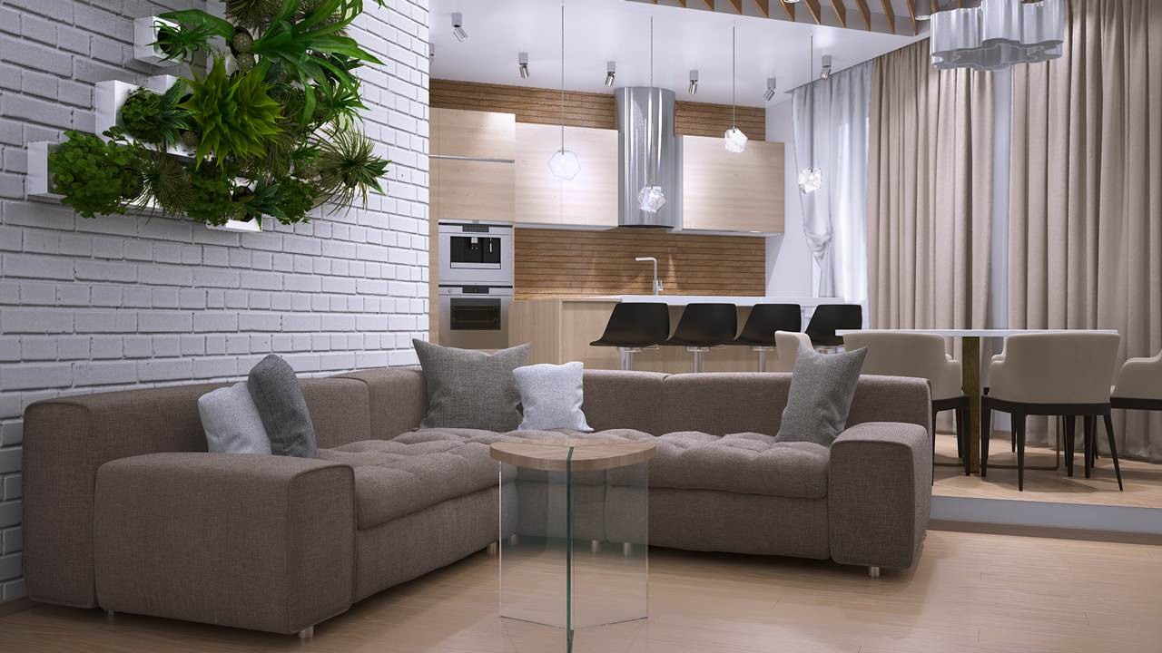 Дизайн гостиной-кухни в современном стиле