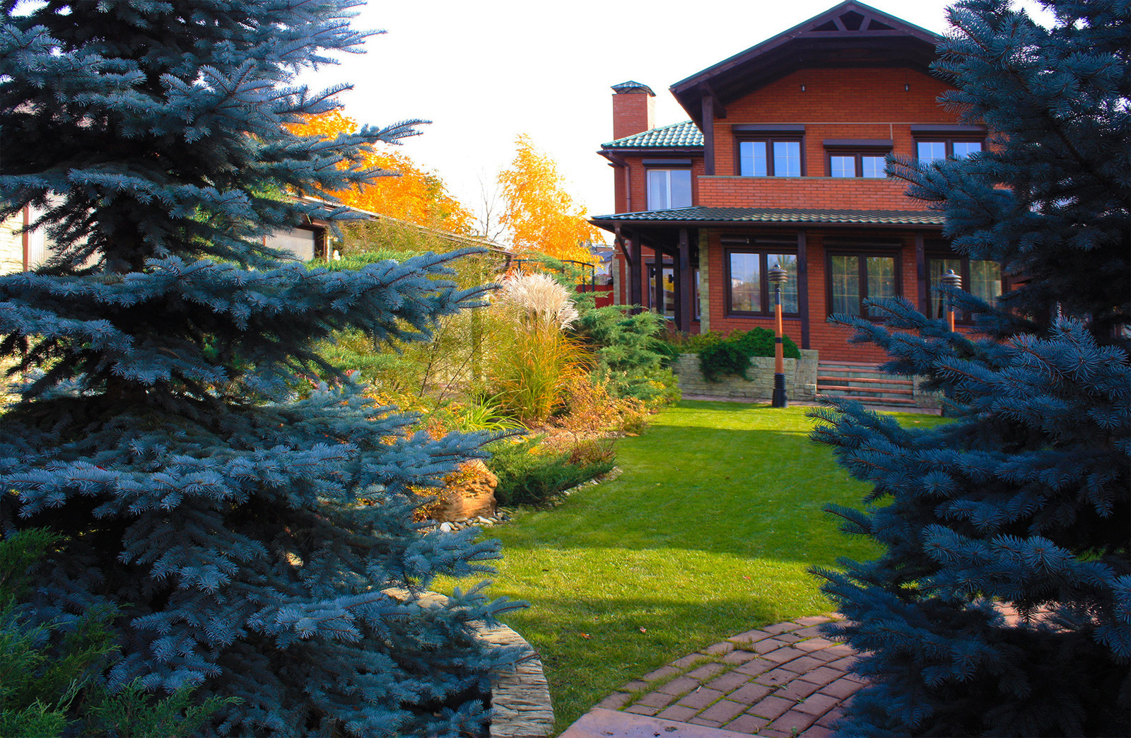 Дизайн участка 10 соток - газон и миксбордер.