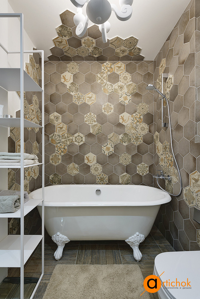 Оригинальная плитка в дизайне ванной