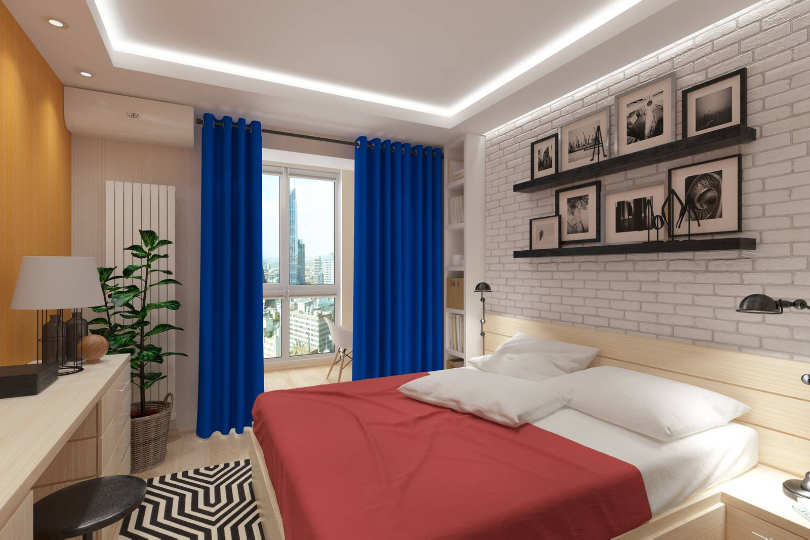 Спальня с яркими акцентами