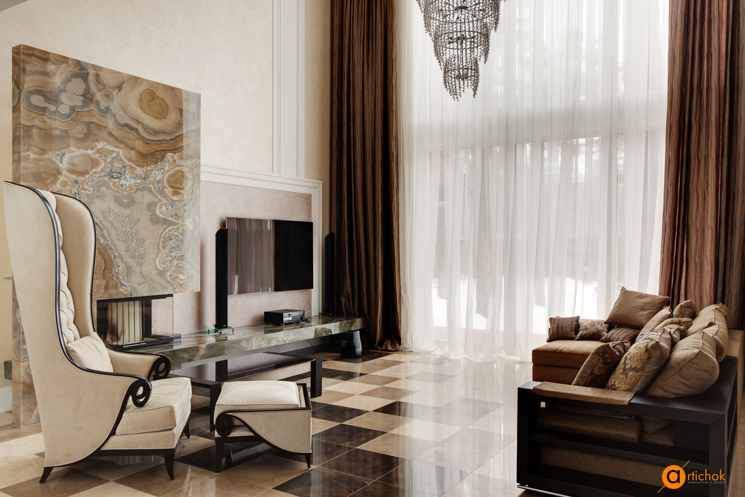 Дизайн гостиной в загородном доме