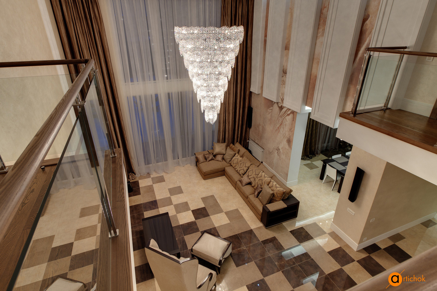 Элитный дизайн гостиной в загородном доме