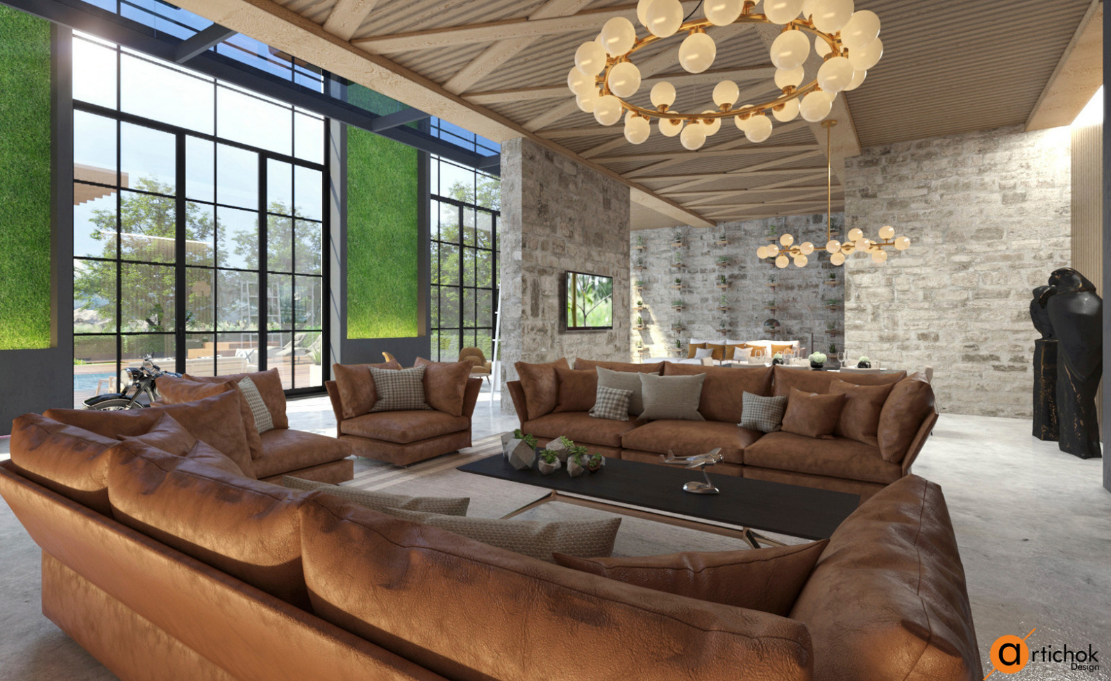 Современная гостиная в коричневом цвете