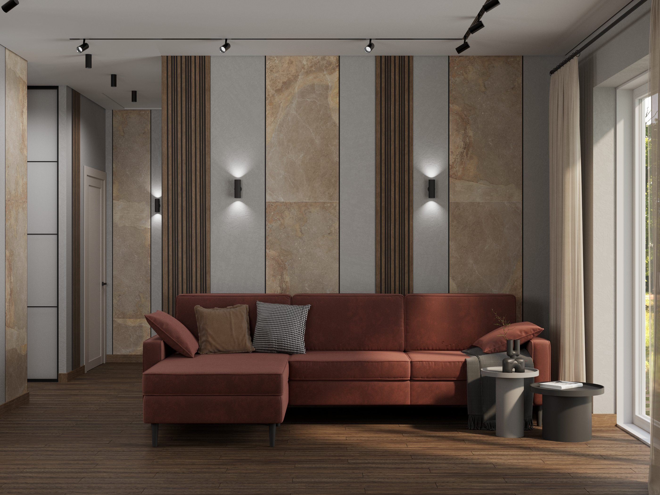 Обложка проекта: Дизайн кухни-гостиной-коридора в небольшом доме