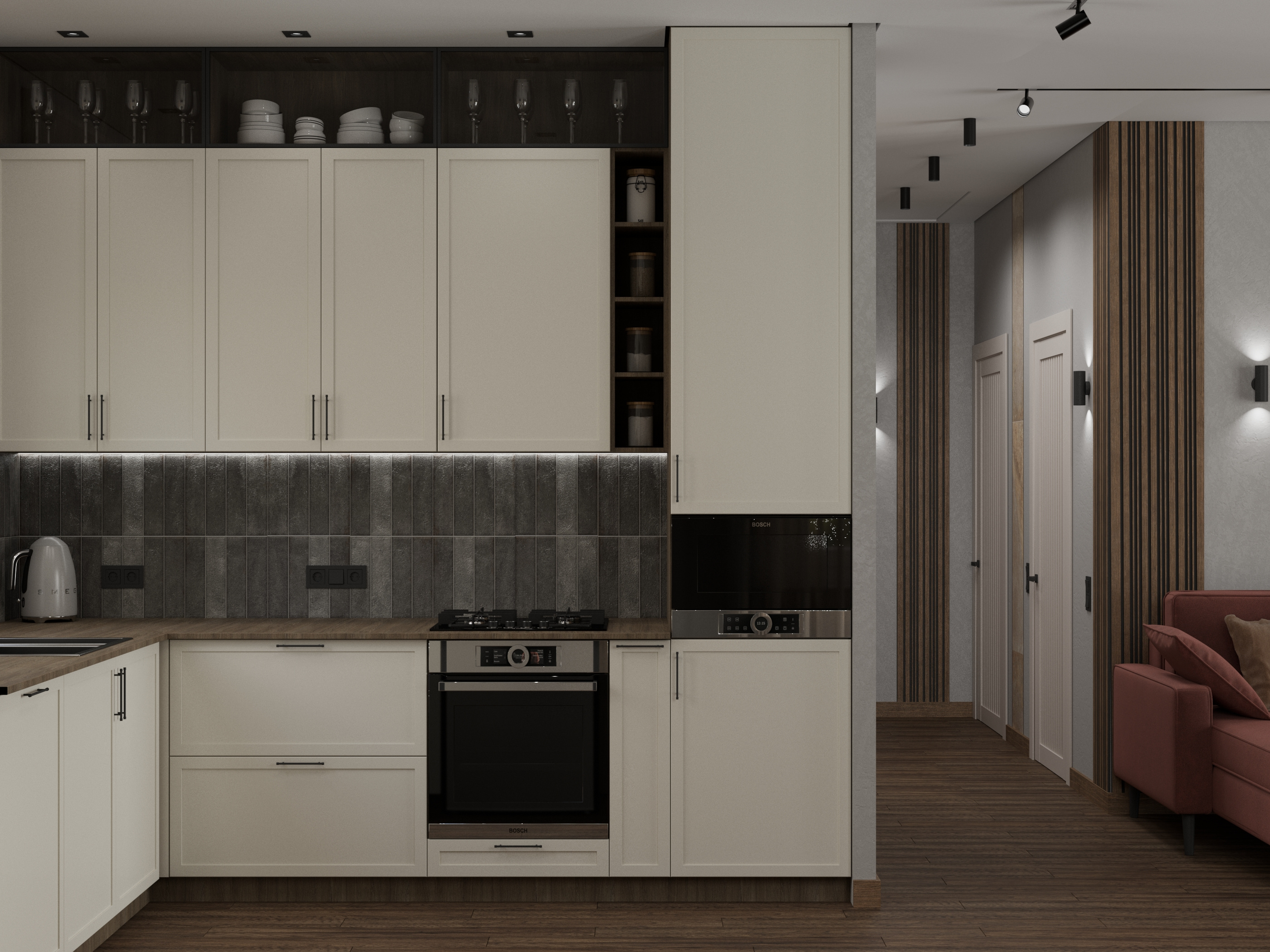 Дизайн-проект небольшого дома (кухня-гостиная-коридор)