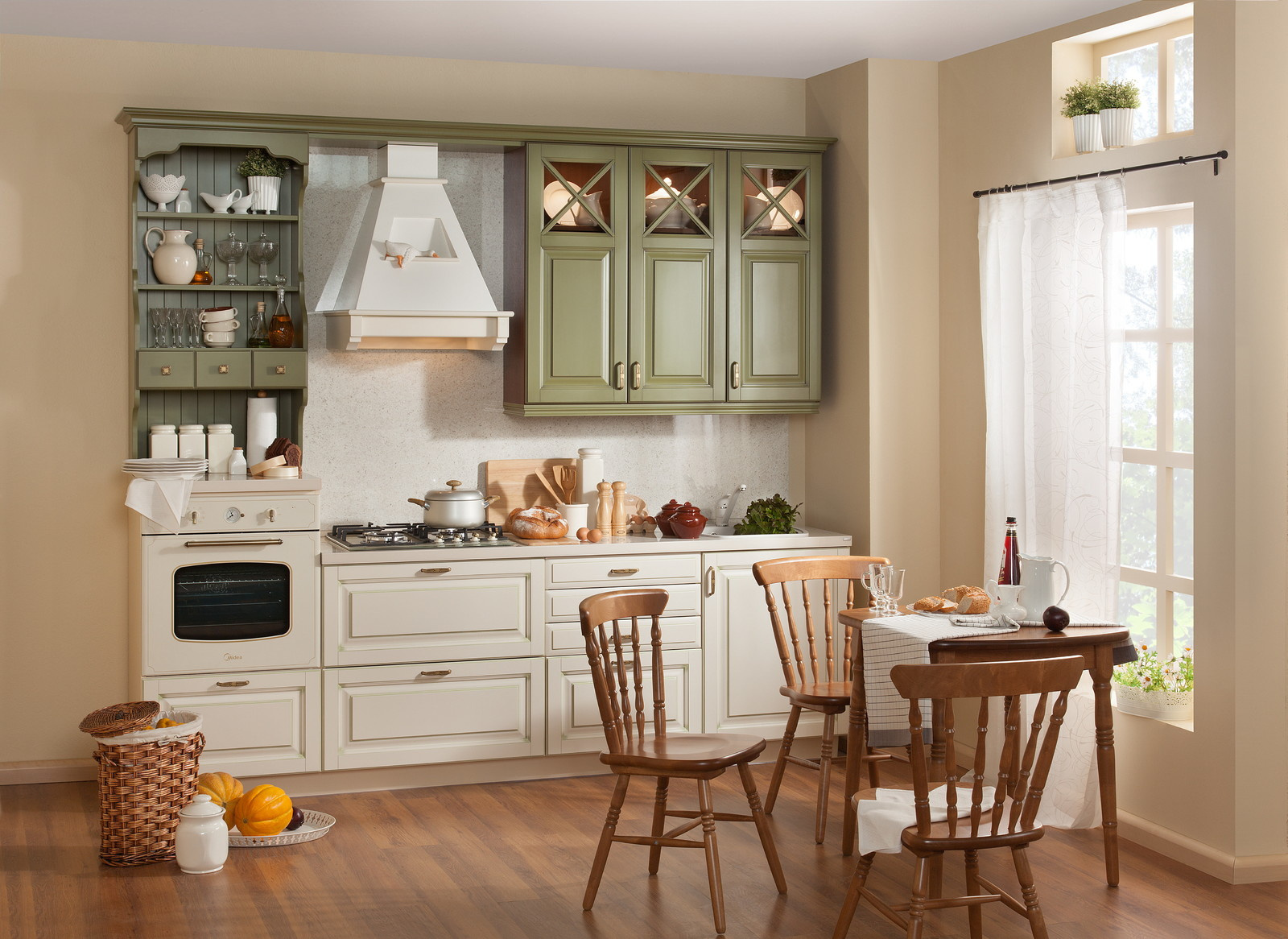 Кухонный гарнитур "Элина" нефрит/белый велюр