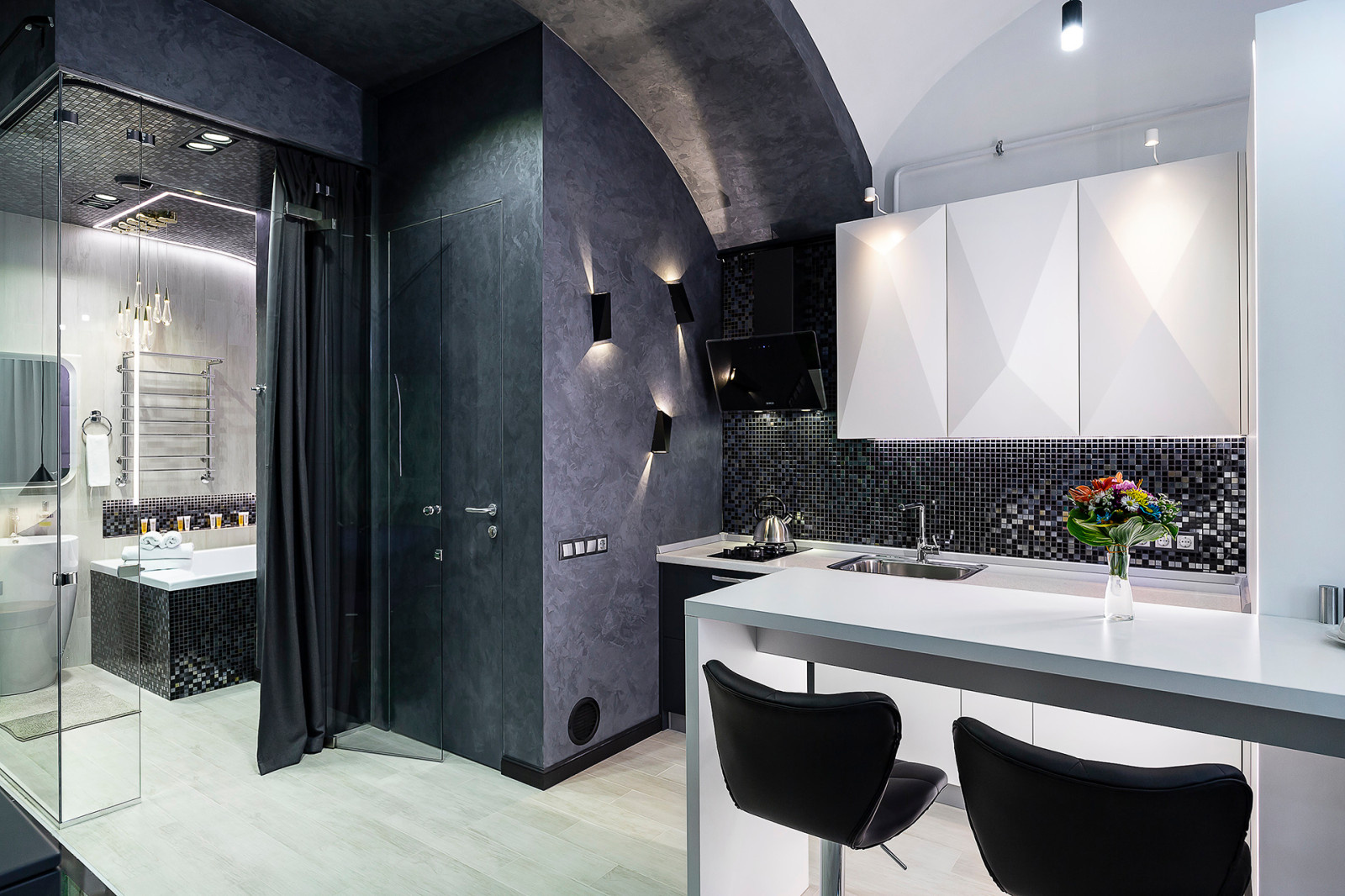 Studio with a soaring bed over grass-plot /Студия с парящей кроватью и лужайкой