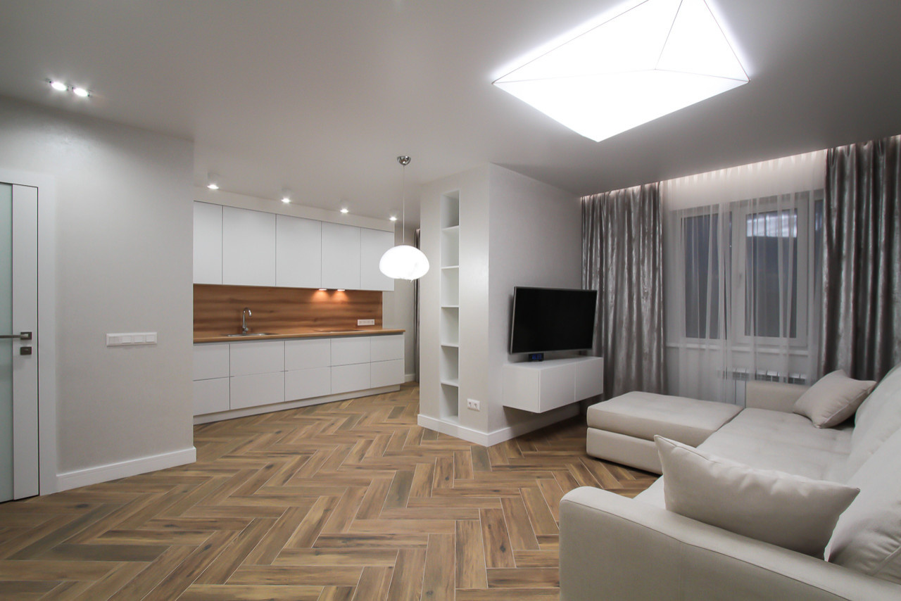 Гостиная в 3х-комнатной квартире | 70м2 в ЖК Европейский