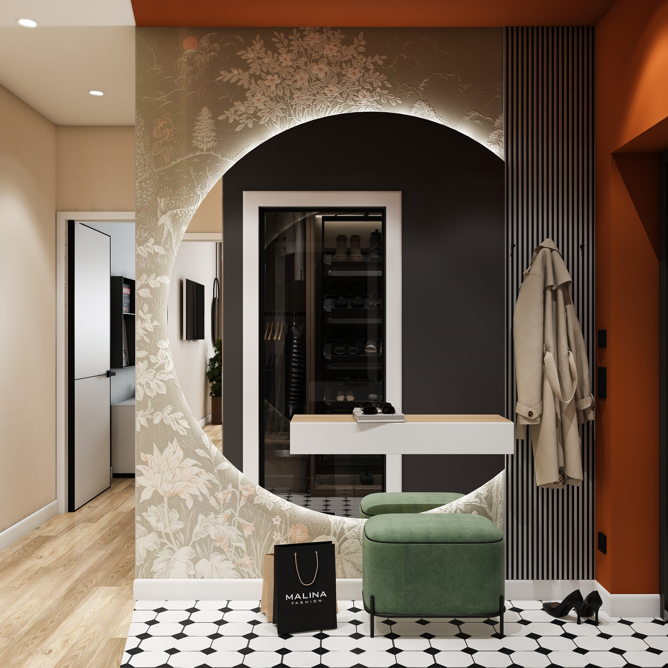 Обложка проекта: Яркая акцентная прихожая в ЖК Первый на Правом