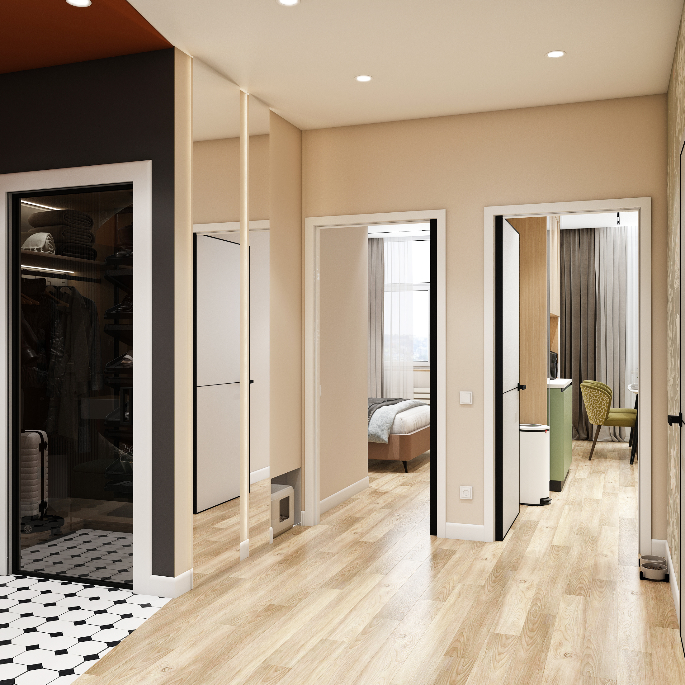 Яркая акцентная прихожая в ЖК Первый на Правом