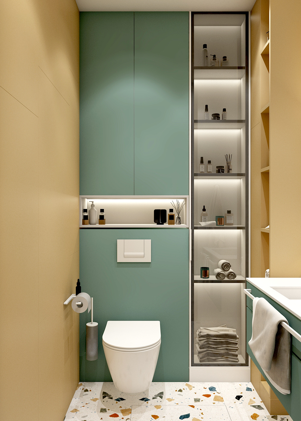 Яркий санузел в ЖК Первый на Правом