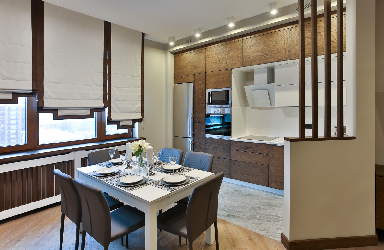 Кухонные фасады, подоконник, радиат.решетки, стол, декор.брус, плинтус