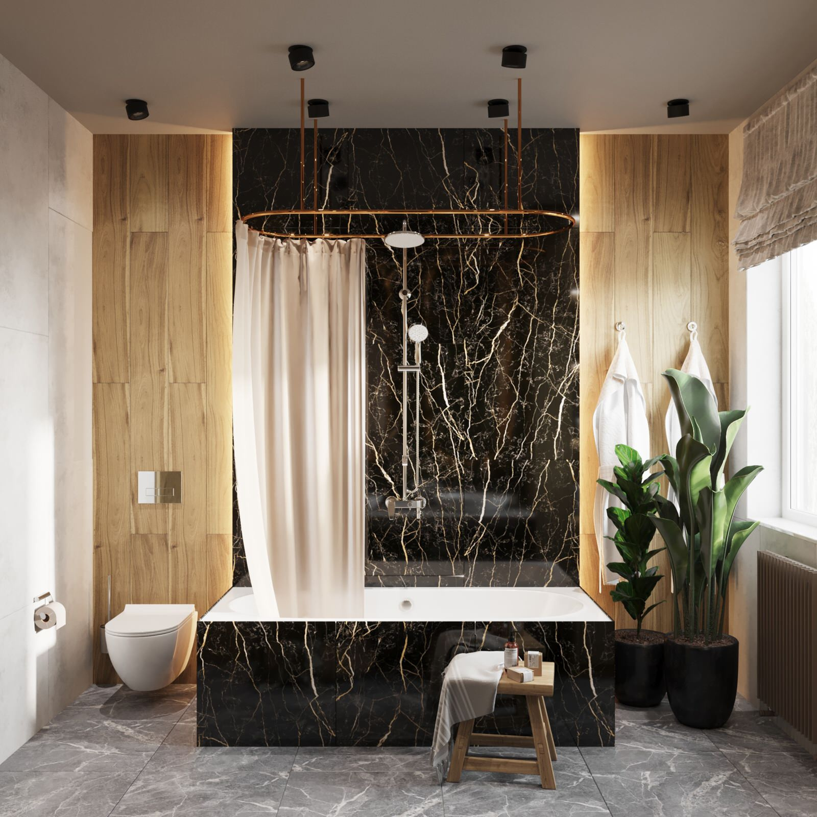 Современная ванная комната с окном