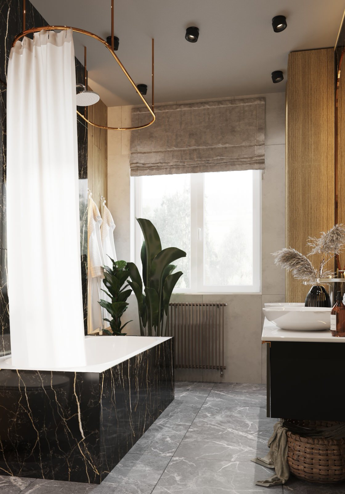 Современная ванная комната с окном